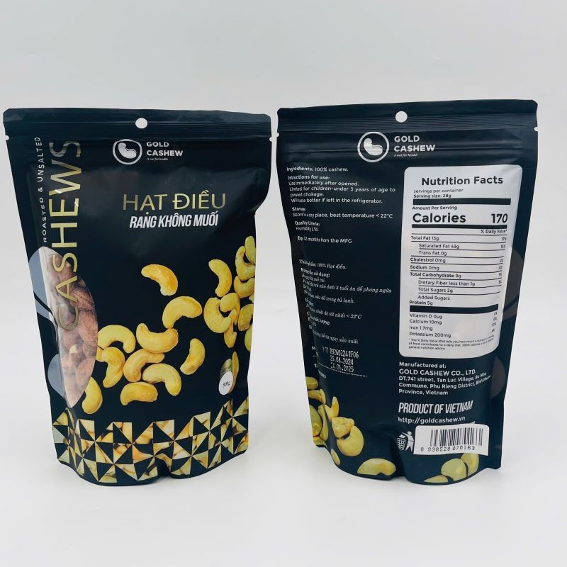 Premium Roasted & Unsalted Cashews with Testa 500g - bag